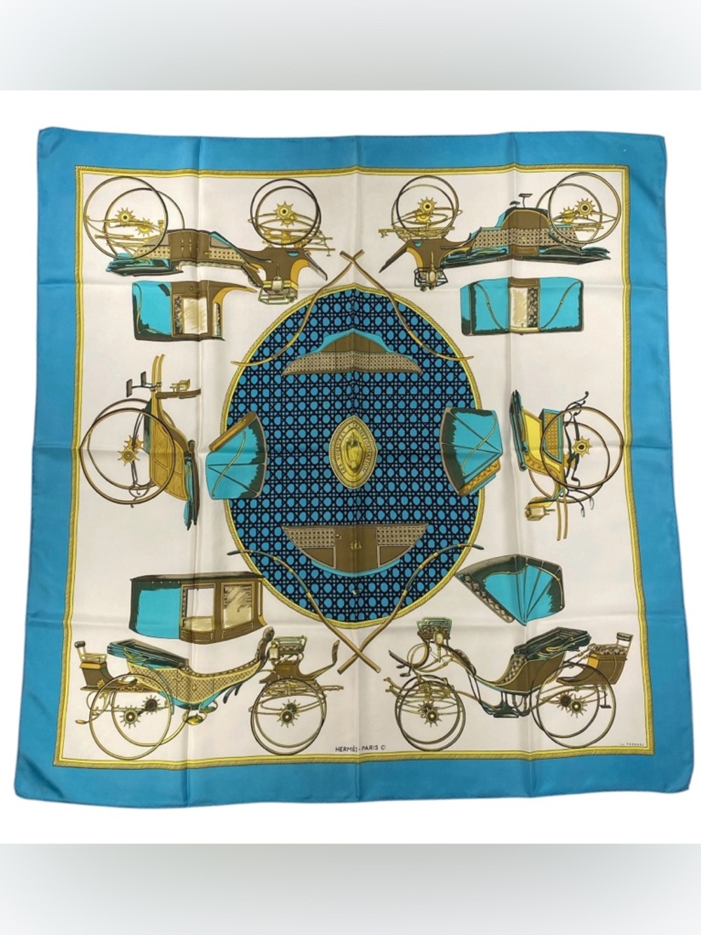 Hermes Silk Scarf Les Voitures A Transformation Vintage Carre 90 de La Perriere